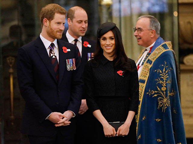 Принц Гарри, принц Уильям и Меган Маркл в Лондоне, 25 апреля 2018 года
