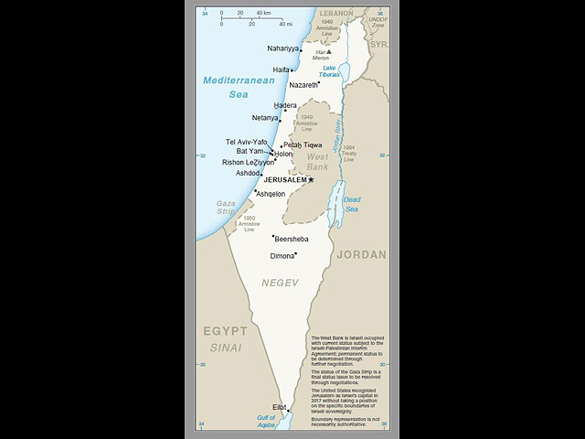 Карта Израиля, опубликованная Госдепом США 16 апреля 2019 года