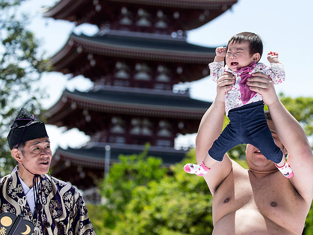 "Наки сумо": поединок плачущих младенцев в японском храме  