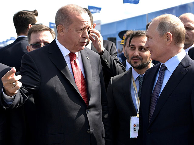 Реджеп Тайип Эрдоган и Владимир Путин на авиасалоне МАКС в Москве, 27 августа 2019 года 