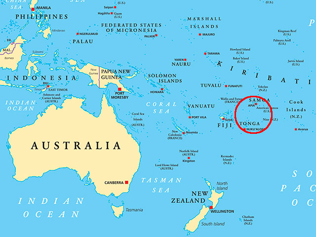 Между островами Тонга и Самоа произошло землетрясение магнитудой 5,8