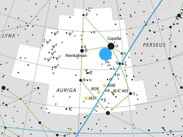 Примерное расположение звездной системы Тевель с экзопланетой Алеф (HAT-P-9 b)