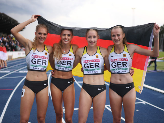 Молодежный чемпионат Европы 2019 год. Сборная Германии в эстафете. Алиса Шмидт (вторая справа)