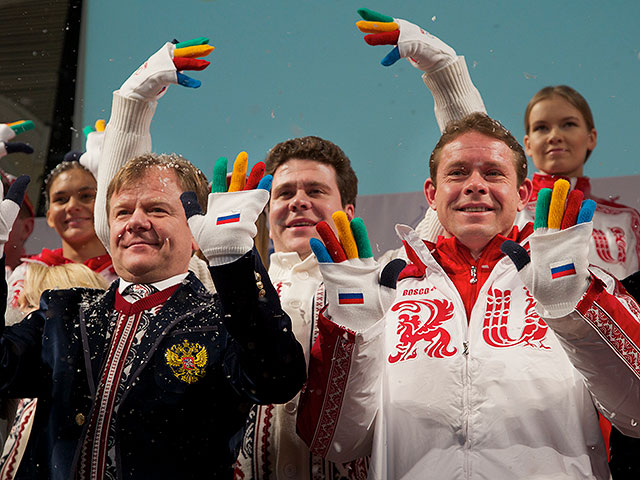 На презентации новой олимпийской формы сборной России, декабрь 2013 года
