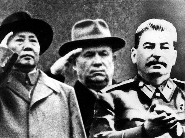Слева направо: Мао, Хрущев и Сталин