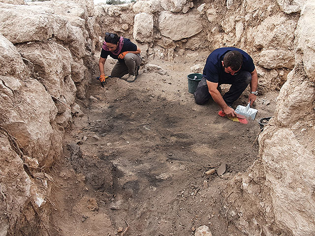 Владик Лифшиц и доктор Яэль Абади-Рейсс из Управления древностей Израиля раскрывают слой оставшийся после пожара