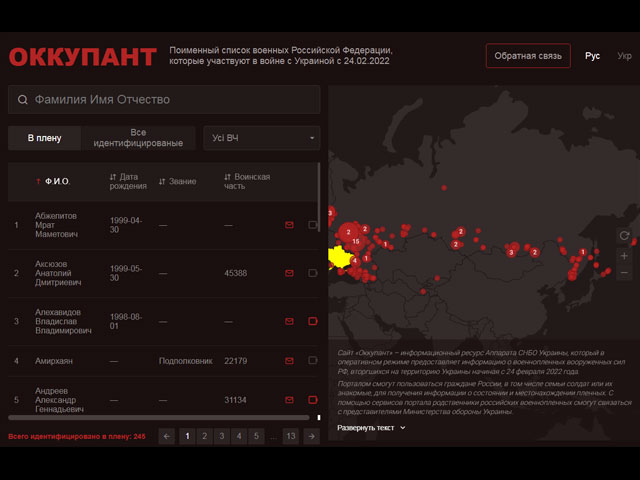 Украина запустила сайт "Оккупант" с личными данными военнослужащих РФ и пленных