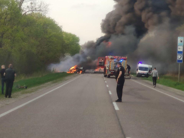 At least 16 people died in a collision between a bus and a fuel truck in western Ukraine