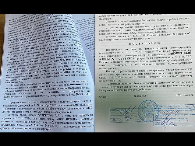 "Нет в***не". Жительница Тюмени убедила суд в том, что имела в виду воблу, ей вернули мелок и дело "о дискредитации" закрыли