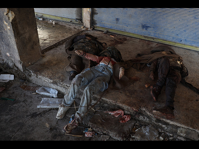 Тела бойцов "Сирийских демократических сил" под руководством курдов лежат на земле возле тюрьмы Аль-Актан на окраине Ракки