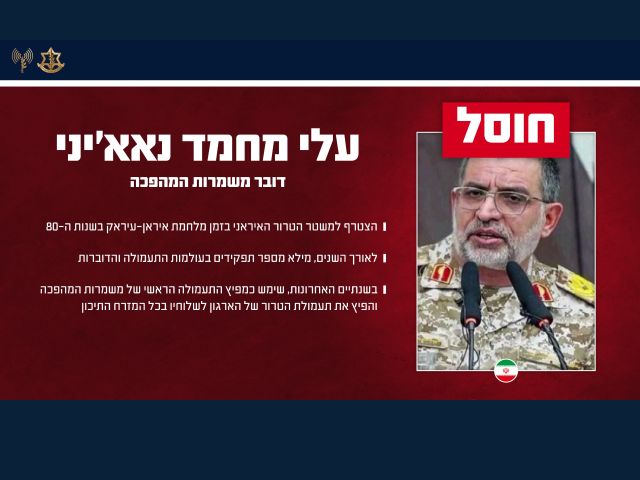 ЦАХАЛ подтвердил ликвидацию пресс-секретаря КСИР Али Мохаммада Наини