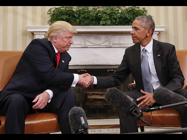 Президент Барак Обама с избранным президентом Дональдом Трампом. 2016 год