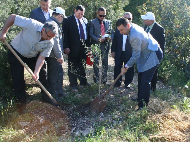 Посол Казахстана в Израиле Галым Оразбаков (справа) высаживает дерево в Роще президента Назарбаева