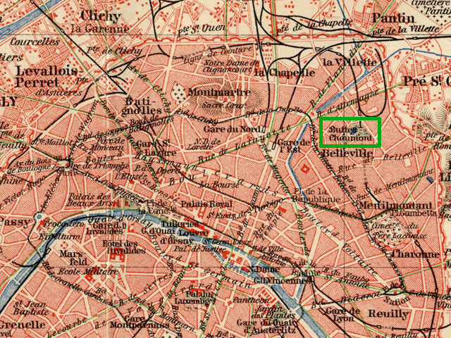 Карта Парижа. Район, где было совершено нападение, выделен зеленым прямоугольником