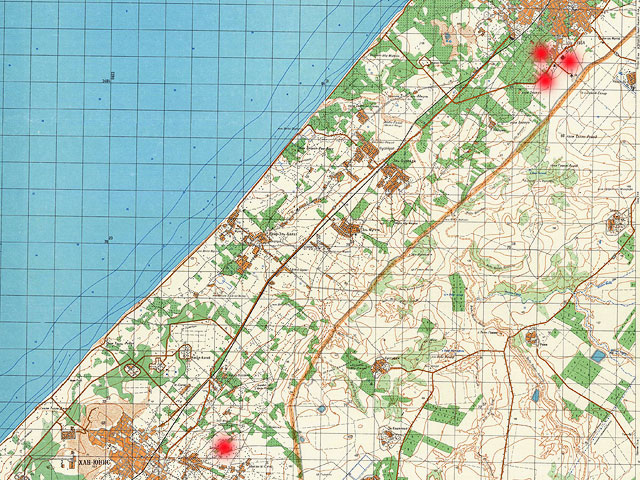 На карте Газы отмечены районы, в которых ЦАХАЛом в ночь на 20 июня были атакованы террористические объекты