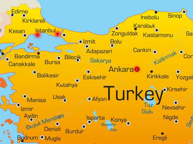 Красным отмечены Анкара, Стамбул и Корлу
