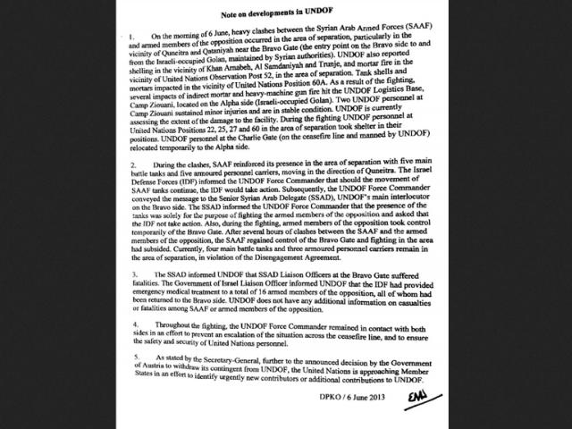 Речь идет о документе, датированном 6 июня 2013 года и представленном в минувшую пятницу Совету безопасности ООН Эрве Ладсусом
