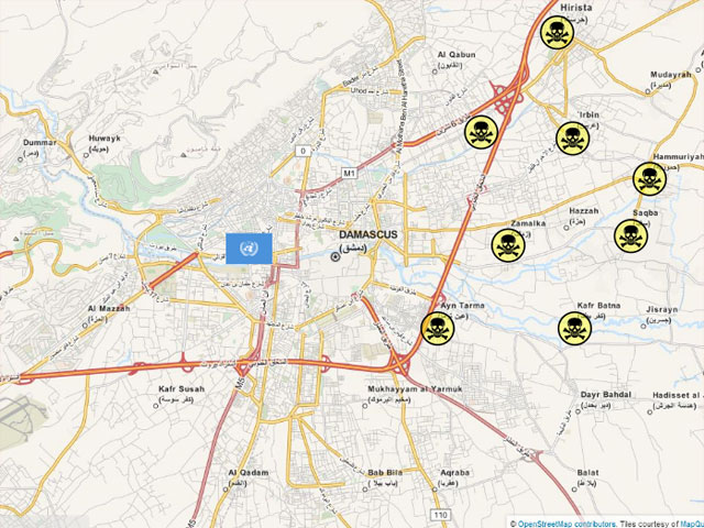 Карта химической атаки под Дамаском. 21 августа 2013 года