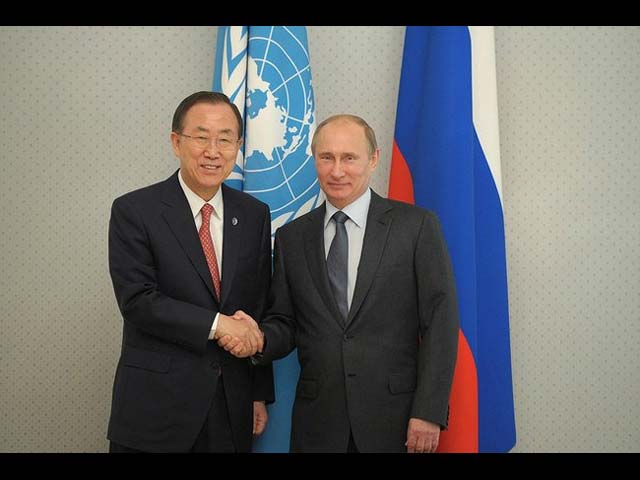 Генсек ООН Пан Ги Мун и президент РФ Владимир Путин. Сочи, 17 мая 2013 года