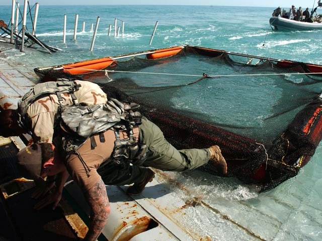 Во время тренировки "дельфиньего подразделения" в Персидском заливе. 2003 год