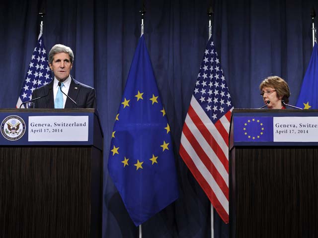 Джон Керри и Кэтрин Эштон. Женева, 17 апреля 2014 года