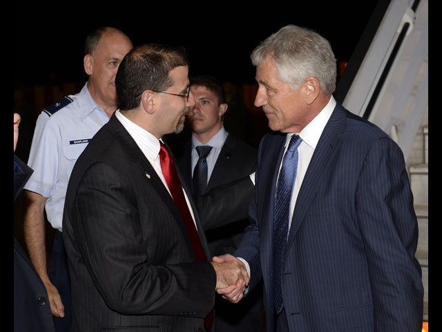 Министр обороны США Чак Хейгел и посол США в Израиле Дан Шапиро 14 мая 2014 года