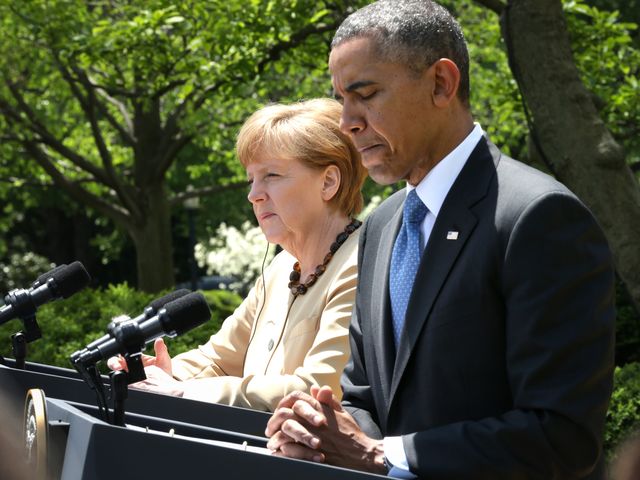 Президент США Барак Обама и канцлер Германии Ангела Меркель. Вашингтон, 02.05.2014