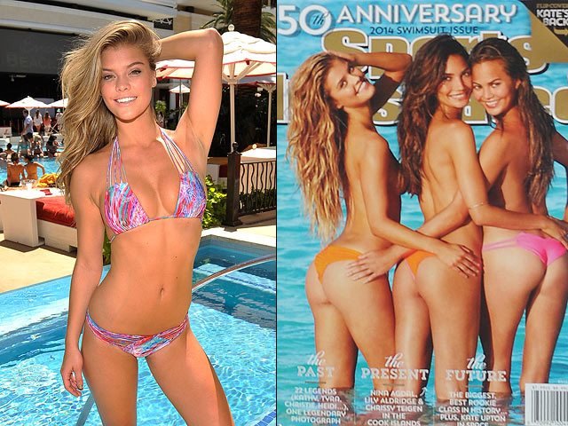 Нина Агдаль в рекламе отеля Encore и на обложке Sports Illustrated Swimsuit (слева)