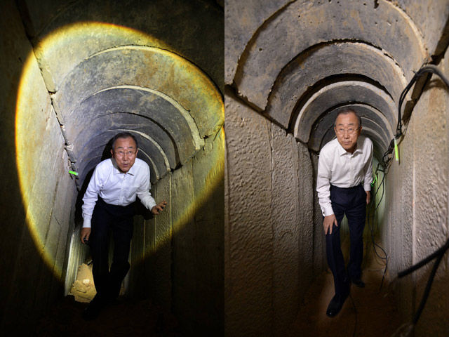 Генеральный секретарь ООН Пан Ги Мун в туннеле ХАМАСа, около кибуца Нирим. 14 октября 2014 года