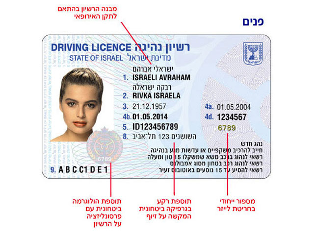 Образец израильских водительских прав 
