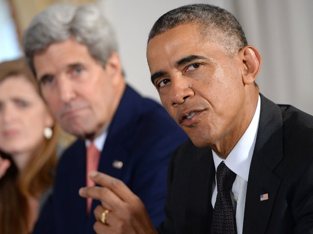 Государственный секретарь США Джон Керри и президент США Барак Обама