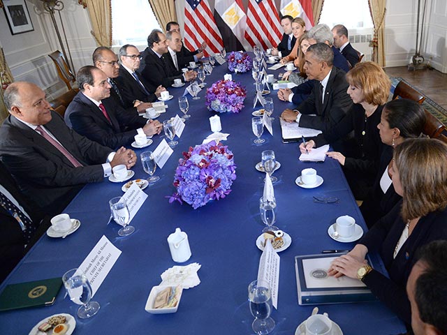 Абд Аль-Фатах ас-Сиси и Барак Обама на встрече в Нью-Йорке. 25 сентября 2014 года