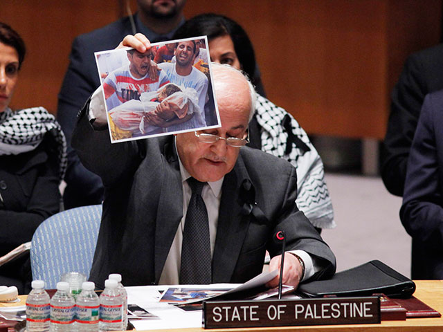 Посол ПНА в ООН Рияд Мансур на заседании Совета Безопасности ООН. Июль 2014 года 