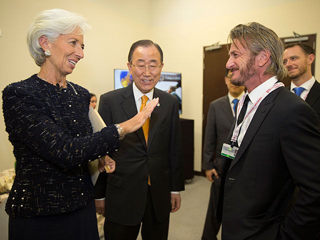 Кристин Лагард, Генеральный секретарь ООН Пан Ги Мун и Шон Пенн, 2015 год