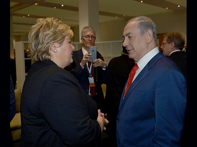 Премьер-министр Норвегии Эрна Сольберг и премьер-министр Израиля Биньямин Нетаниягу