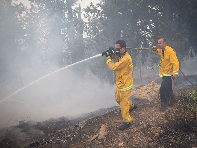 Возгорание кустарника в Верхней Галилее: работу пожарных затрудняет горный рельеф    