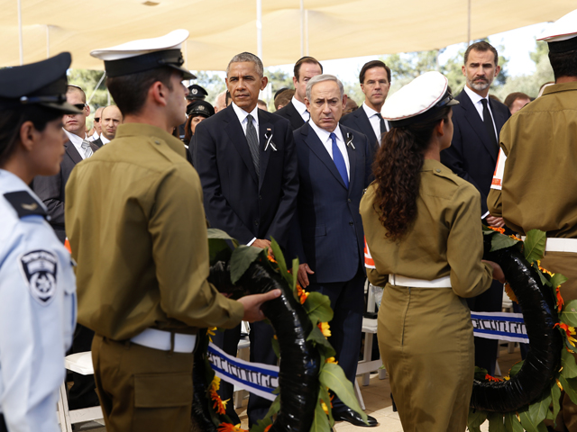 Нетаниягу и Обама на похоронах Переса