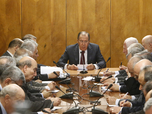 Глава МИД РФ Сергей Лавров на встрече с представителями палестинских партий и движений. Москва, 16 января 2017 года