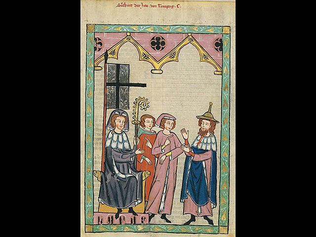 Еврейский средневековый поэт Зюсскинд из Тримберга (в отличительном колпаке)    
