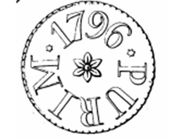 Металлическая бона номиналом &#189; пенни лондонского еврейского Cabbage Society с надписью Purim.    