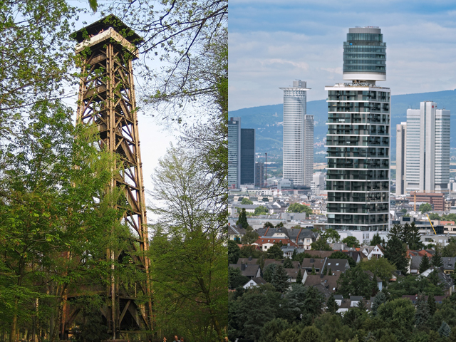 Башня Гёте и вид с нее на Франкфурт