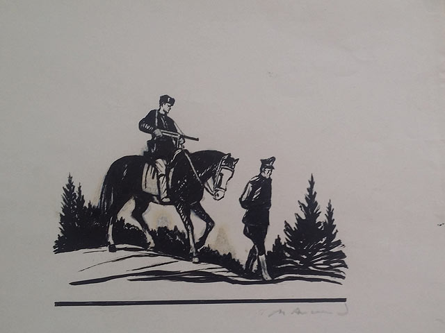 Эскиз иллюстрации к книге Михаила Лева "Партизанские тропы", 1958