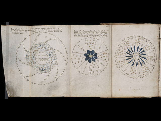 Это трехстраничное вложение из манускрипта включает схему, предположительно астрономическую  