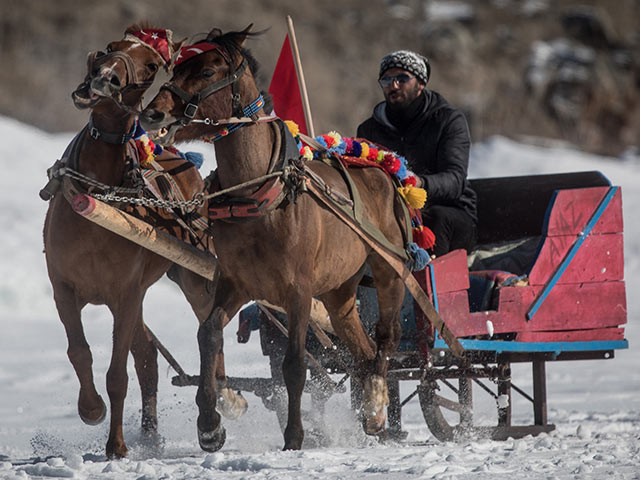"Фестиваль золотой лошади" на замерзшем озере в Турции