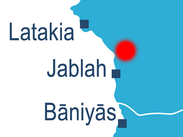 Карта Сирии. Отмечена база Хмеймим