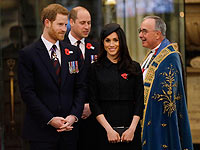 Принц Гарри, принц Уильям и Меган Маркл в Лондоне, 25 апреля 2018 года