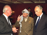 Ицхак Рабин, Ясир Арафат и Шимон Перес в Осло. 1994 год