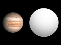 Сравнительные размеры Юпитера и экзопланеты Алеф (HAT-P-9 b)