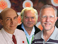 Лауреаты Нобелевской премии 2020 года "За открытие вируса гепатита С": (слева направо) Харви К. Олтер (США), Майкл Хоутон (Великобритания/Канада) и Чарльз М. Райс (США)