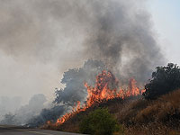 90-е шоссе в районе Кфар-Нахум перекрыто из-за пожара